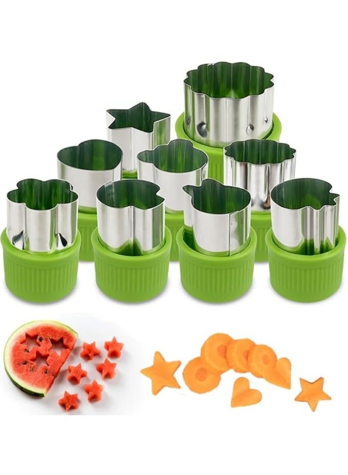 9-Piece Fruit and Vegetable Cutter Stamp Set - Creative Shape Cookie & Baking Mold for DIY Desserts - Green Mini Pie Biscuit Maker  - Image 1