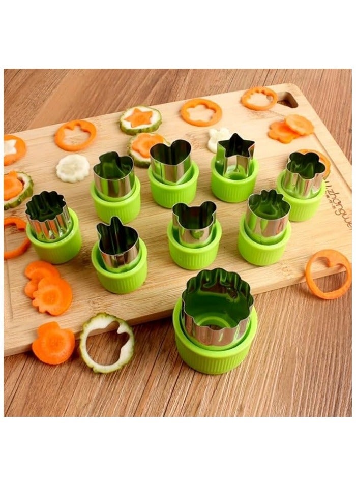 9-Piece Fruit and Vegetable Cutter Stamp Set - Creative Shape Cookie & Baking Mold for DIY Desserts - Green Mini Pie Biscuit Maker  - Image 2