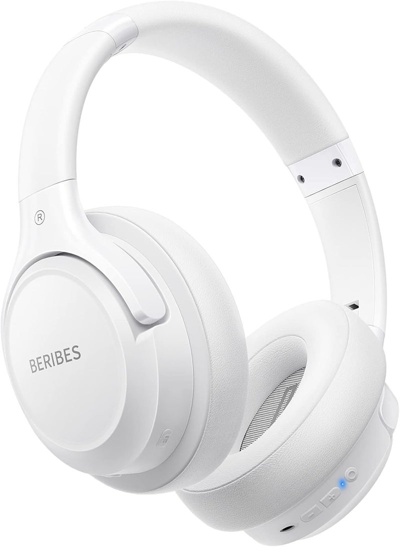 BERIBES Bluetooth Headphones Over Ear, 65H Playtime and 6 EQ Music Modes Wireless Headphones with Mic, HiFi Stereo Foldable Lightweight Headset, Deep Bass for Home Office Cellphone PC Etc.(White) - Image 1