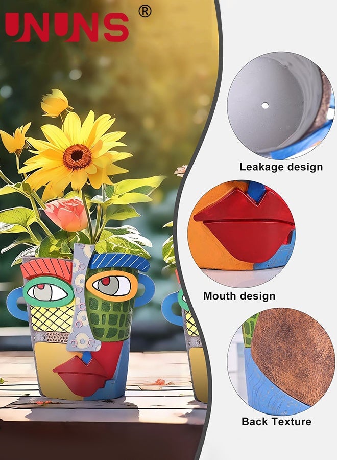 UNUNS Abstract Flower Pot,Art Flower Pot,Big Face Flower Pot,Colorful Head Flower Pot For Plants,Decorative Face Flower Pot for Living Room, Terrace, Garden,Unique Home Decoration for Indoor and Outdoor Use - Image 2