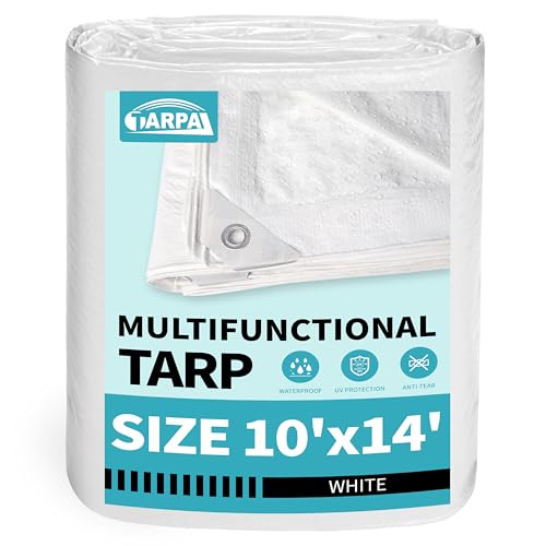 TARPAL 10x14 Feet White Tarp Waterproof Lightweight tarps Multipurpose Protective Cover All Purpose Poly Tarps Cover for Firewood,Boat,Pet House,Roof Waterproofing - Image 1