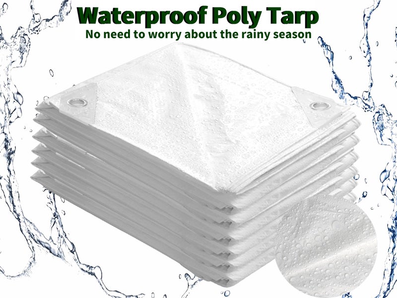 TARPAL 10x14 Feet White Tarp Waterproof Lightweight tarps Multipurpose Protective Cover All Purpose Poly Tarps Cover for Firewood,Boat,Pet House,Roof Waterproofing - Image 2