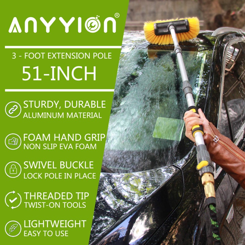 Anyyion فرشاة غسيل السيارات أنيون 51 بوصة مع شعيرات ناعمة 10 بوصة، مفتاح تشغيل/إيقاف لفرشاة غسيل السيارات والشاحنات والقوارب، مثالية لتنظيف واجهات المنازل، السيارات، الشاحنات، سيارات الدفع الرباعي، المركبات الترفيهية، الأرضيات والمزيد! (51 بوصة) - Image 2