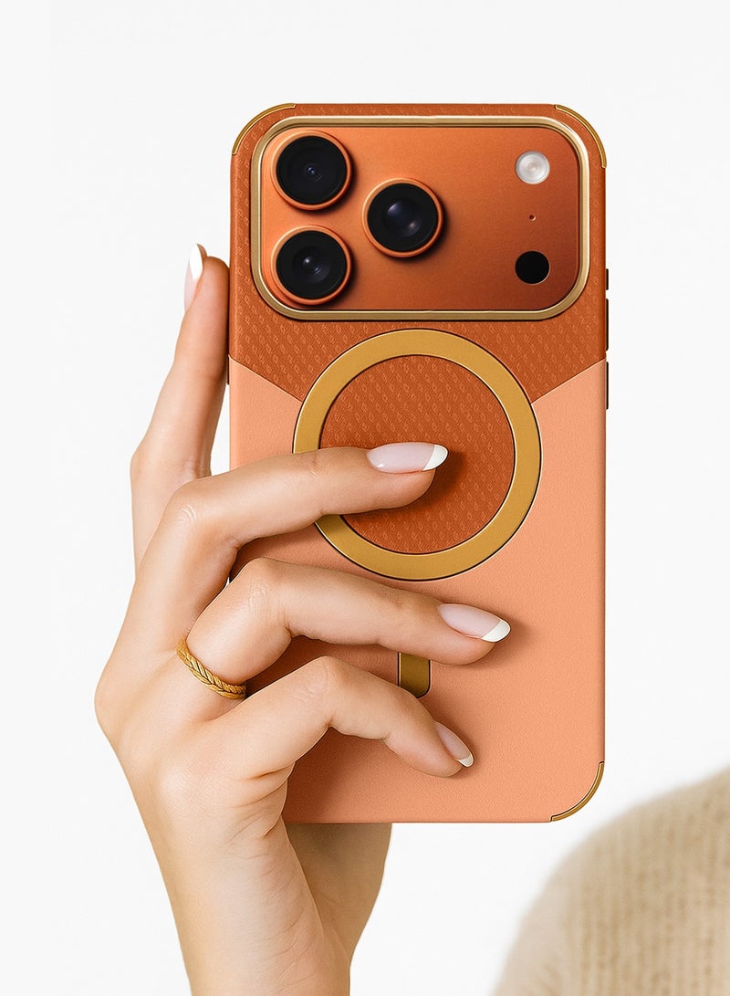 Wtech Apple iPhone 17 Pro Max 5G 2025 Luxury Double Color Leather Magsafe Magnetic Protective Case Cover (MCMPMN) - Copper/Red - Image 3