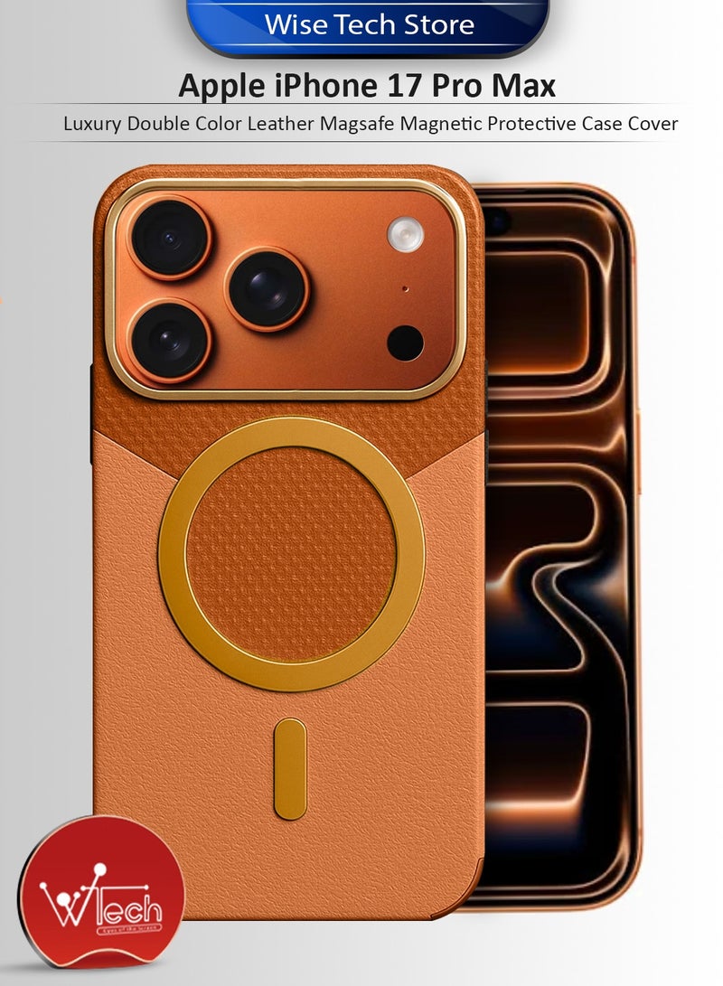 Wtech Apple iPhone 17 Pro Max 5G 2025 Luxury Double Color Leather Magsafe Magnetic Protective Case Cover (MCMPMN) - Copper/Red - Image 1