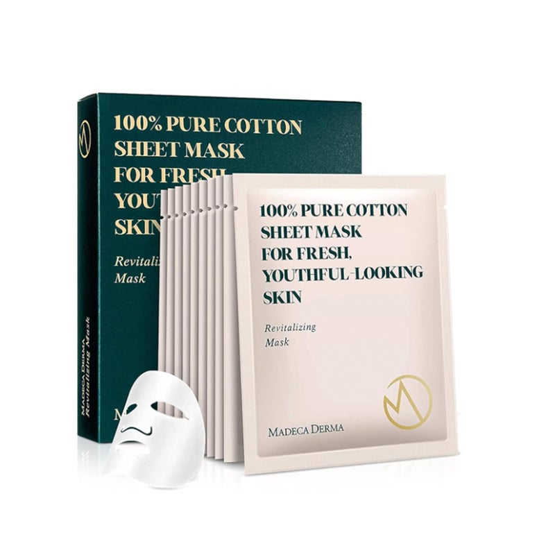 Madeca DERMA Revitalizing Sheet Mask 10pcs 100 Pure Cotton Sheets with Centella Asiatica Hyaluronic Acid and Niacinamide  Korean Skincare for Hydration  Skin Brightening for All Skin Types