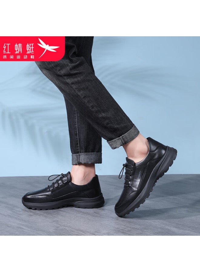 Red Dragonfly Brand Men's Shoes, Small Black Shoes, Versatile Youth Leather Sports Casual Leather Shoes For Men, Wxa343601, Black, Size 39