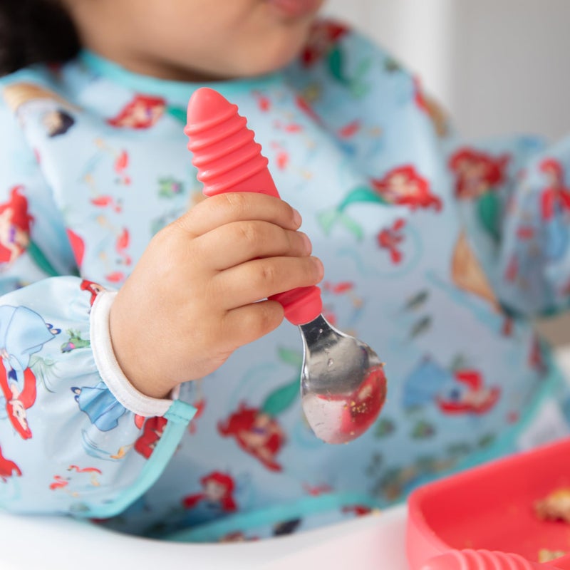 Bumkins Toddler Utensils, Kids Size Fork and Spoon Set, Silicone and Stainless-Steel Training Silverware, Angled Forks / Sporks for Self-Feeding, Children Hold Learning to Eat, 18 Months Up, Red - Image 5