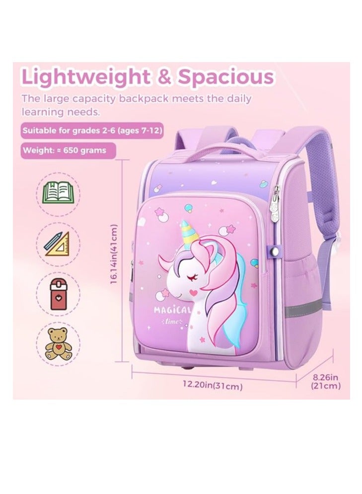 PALAY Unicorn Backpack for Kids Girls Stylish Durable Water Resistant Backpack Shoulder School Bags for Girls Kids Birthday and Rakhi Gift   Purple - Image 2