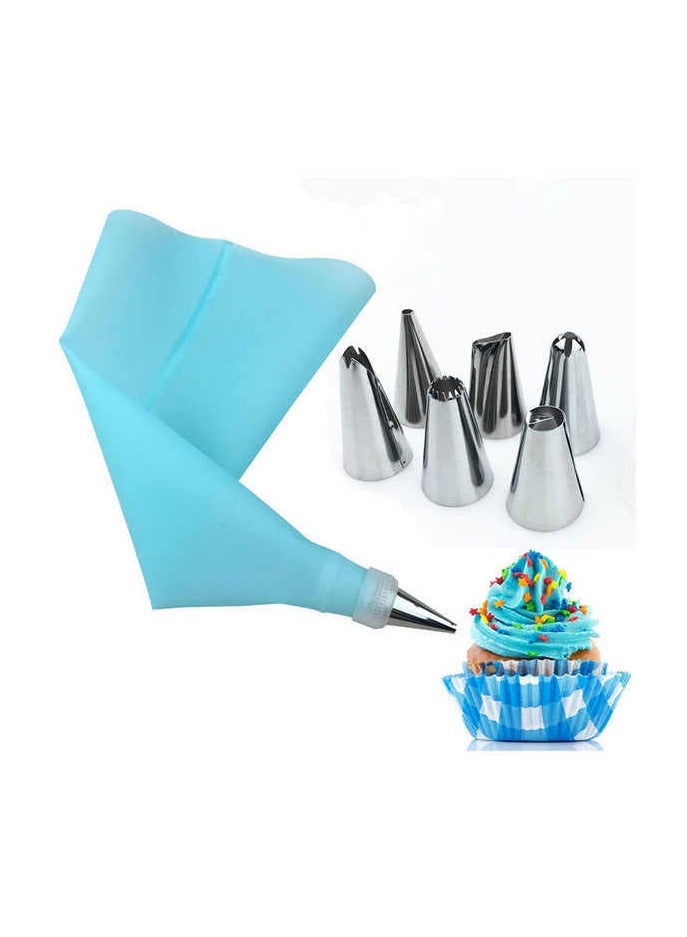 طقم تزيين الكيك، 8 فوهات كيك من الفولاذ المقاوم للصدأ، كيس تزيين من السيليكون، مصاصة خبز ذاتية اللصق - مجموعة أنابيب قابلة لإعادة الاستخدام لتزيين الكيك والكب كيك والبسكويت - Image 1