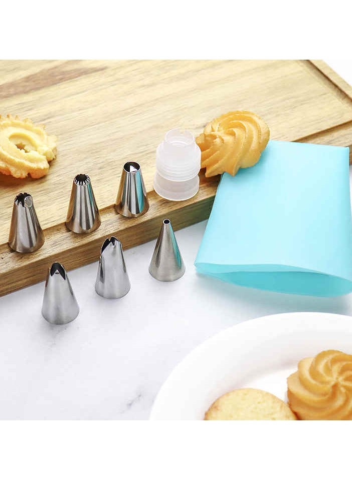 طقم تزيين الكيك، 8 فوهات كيك من الفولاذ المقاوم للصدأ، كيس تزيين من السيليكون، مصاصة خبز ذاتية اللصق - مجموعة أنابيب قابلة لإعادة الاستخدام لتزيين الكيك والكب كيك والبسكويت - Image 4