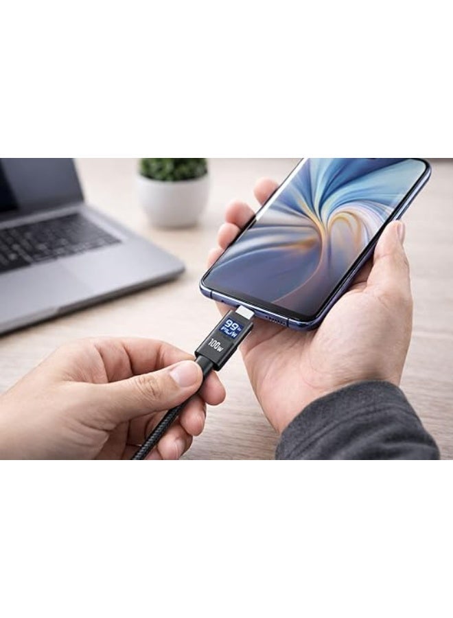 Fox Superfast USB-C to USB-C cable, 100W, 1000mm long, high-durability braided, smart LED lighting, FC-114 - Image 2