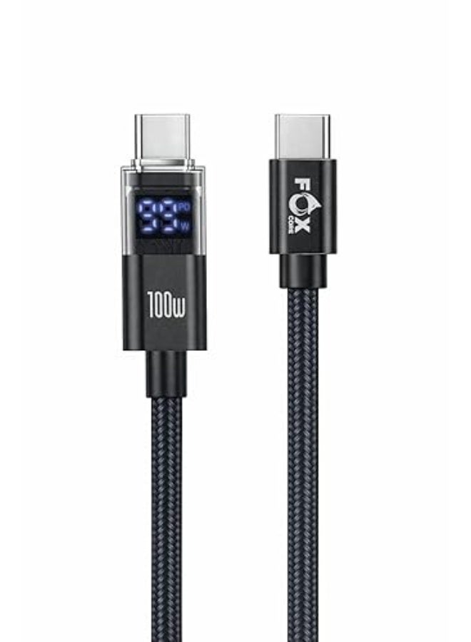 Fox Superfast USB-C to USB-C cable, 100W, 1000mm long, high-durability braided, smart LED lighting, FC-114 - Image 1