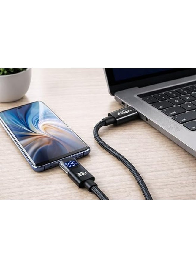 Fox Superfast USB-C to USB-C cable, 100W, 1000mm long, high-durability braided, smart LED lighting, FC-114 - Image 3
