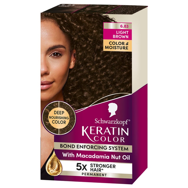 Schwarzkopf Keratin Permanent Hair Dye Cream 683 Light Brown 1 Application  Professionally Inspired Hair Color Enriched with Keratin and Macadamia Nut Oil  Hair Dye with PreSerum all Hair Types