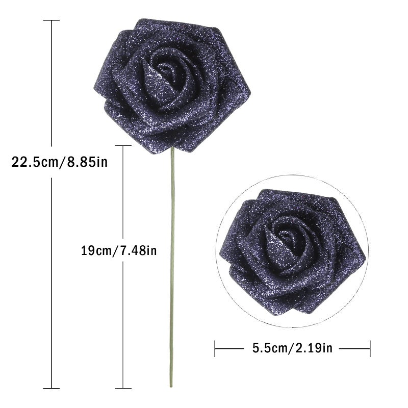 IPOPU Black Glitter Roses, 25pcs Foam Glitter Roses Glitter Flowers Foam Rose with Stem for DIY Wedding Bridal Bouquet Home Party Decoration(Black) - Image 3