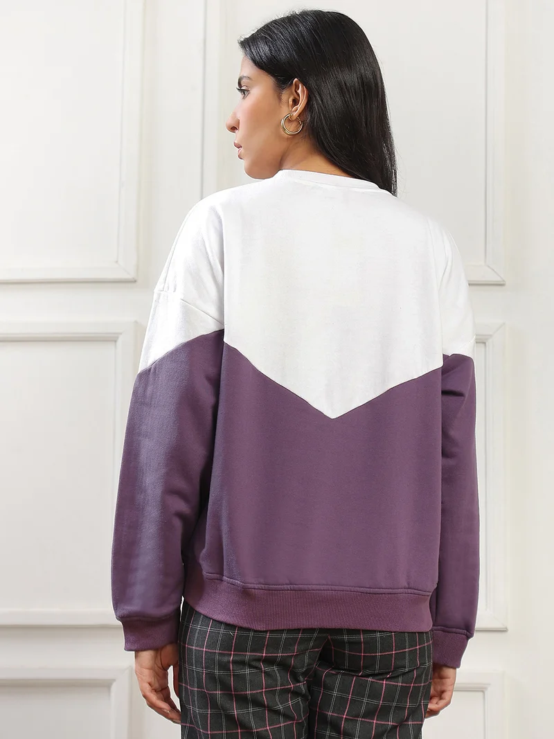 globus Globus Women Burgundy Colorblock & Typography Print Round Neck Drop Shoulder Sleeves Ribbed Hem Oversized Pullover Sweatshirt (Heavy Fleece 260-280 GSM)