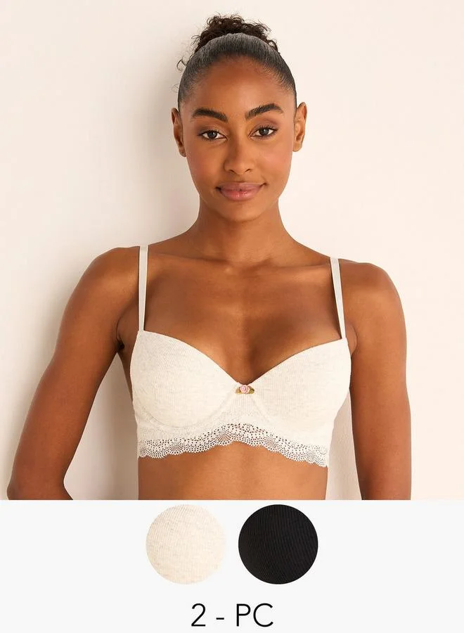 Splash FAV Set of 2 - Lace Trim Padded Bra with Hook and Eye Closure