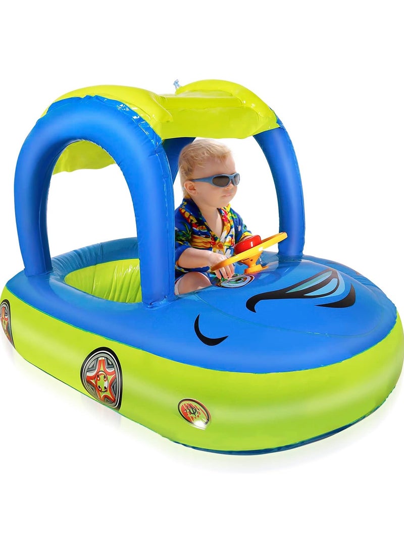 Generic Baby Pool Float with UPF 50+ Canopy,Car Shaped Babies Swim Float Boat for Toddler Infant Swim Ring Pool Spring Floaties Summer Beach Outdoor Play  - Image 1