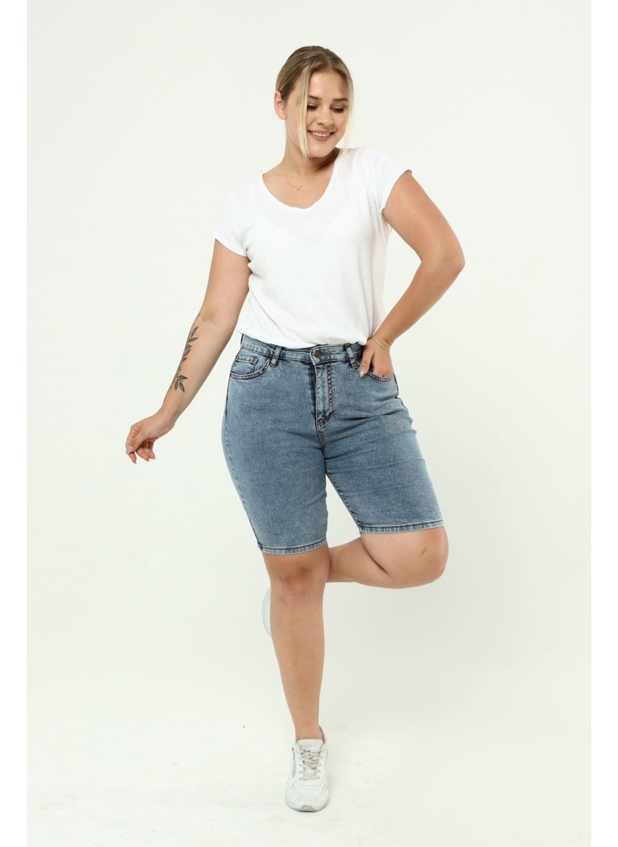 Cedy Denim - Women's Plus Size High Waist Full Lycra Slimfit Jeans SHORTS-C606 - Image 1
