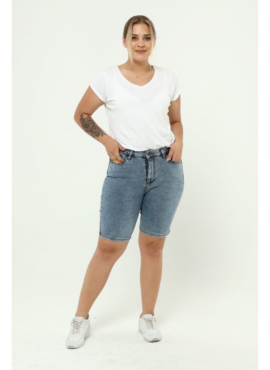 Cedy Denim - Women's Plus Size High Waist Full Lycra Slimfit Jeans SHORTS-C606 - Image 1