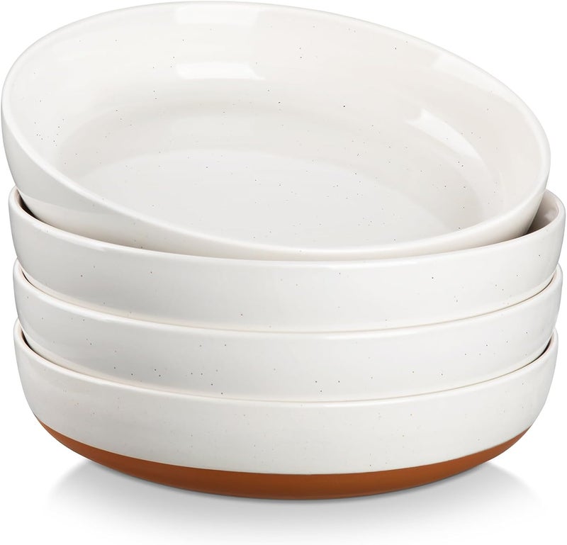 MALACASA 48 OZ Pasta Bowls Set of 4 Large Salad Serving Bowls for Kitchen Ceramic Soup Bowls Pasta Plates for Dinner Microwave Dishwasher Safe Khaki WhiteSeries TARA - Image 1