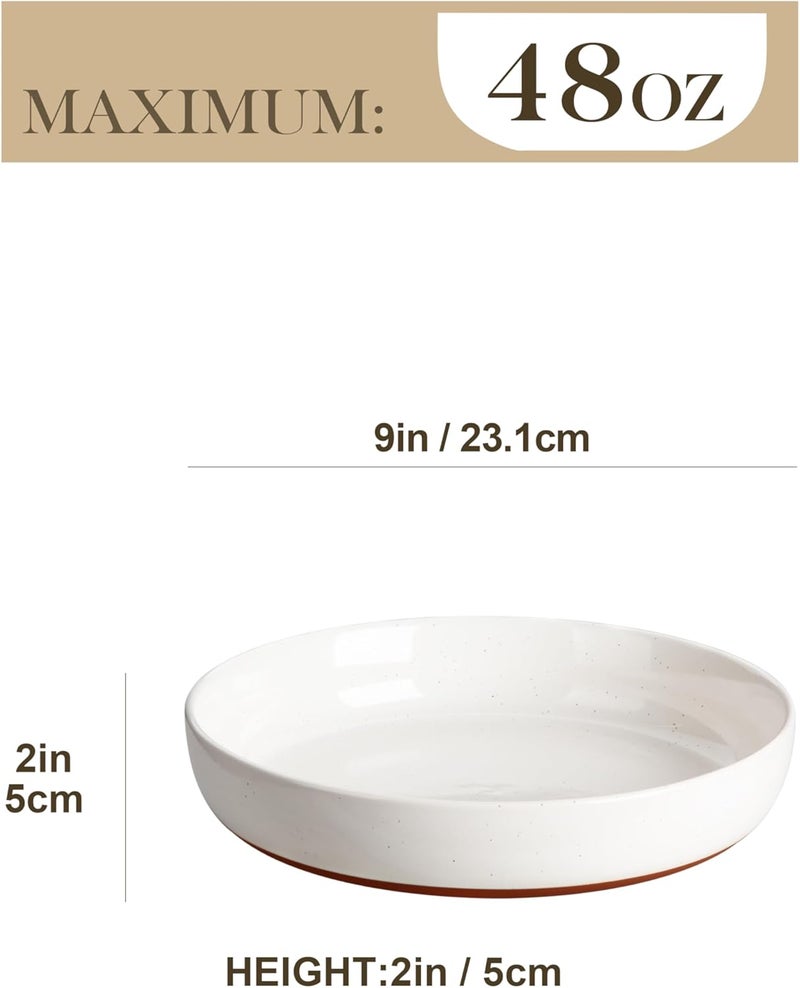 MALACASA 48 OZ Pasta Bowls Set of 4 Large Salad Serving Bowls for Kitchen Ceramic Soup Bowls Pasta Plates for Dinner Microwave Dishwasher Safe Khaki WhiteSeries TARA - Image 2