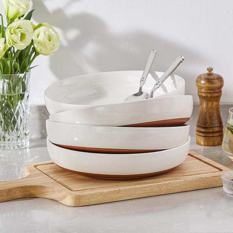 MALACASA 48 OZ Pasta Bowls Set of 4 Large Salad Serving Bowls for Kitchen Ceramic Soup Bowls Pasta Plates for Dinner Microwave Dishwasher Safe Khaki WhiteSeries TARA - Image 5