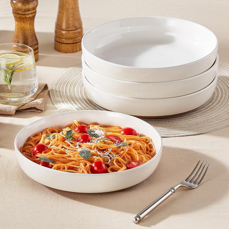 MALACASA 48 OZ Pasta Bowls Set of 4 Large Salad Serving Bowls for Kitchen Ceramic Soup Bowls Pasta Plates for Dinner Microwave Dishwasher Safe Khaki WhiteSeries TARA - Image 4
