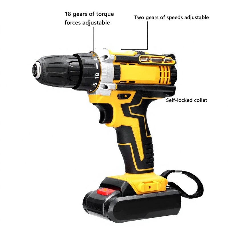 Cordless Drill: 18 Torque Gears 2 Speed Settings - All-In-One Brush Motor Ergonomic Anti-Slip Handle for Construction & Multi-Purpose Use - Image 5