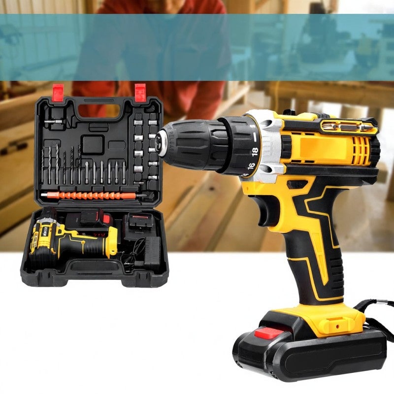 Cordless Drill: 18 Torque Gears 2 Speed Settings - All-In-One Brush Motor Ergonomic Anti-Slip Handle for Construction & Multi-Purpose Use - Image 3