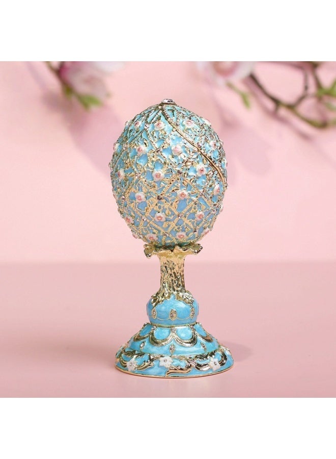 7*15cm | Shippō-style Enamel Egg Decorative Art Piece in Blue | Intricate Handcrafted Metalwork, Luxury Home Décor | Elegant Display Item for Shelf or Table | Premium Gift for Collectors & Art Enthusiasts