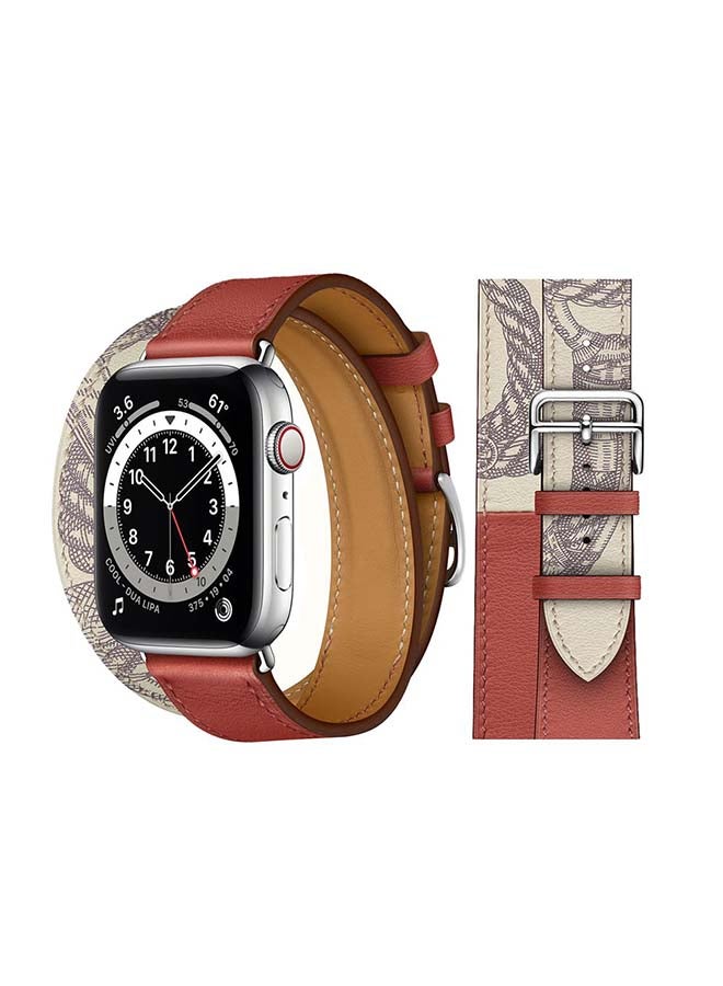 Perfii Double Tour Leather Replacement Band For Apple Watch Series 6/SE/5/4/3/2/1 Brisque Beton