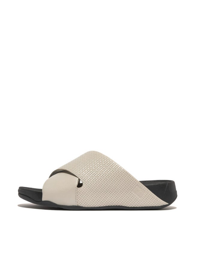 FitFlop 049-804 شبشب متقاطع من الجلد من الجلد المنسوج للرجال من Fitflop طراز Freeway HC3-A93 باللون الرمادي  - Image 2
