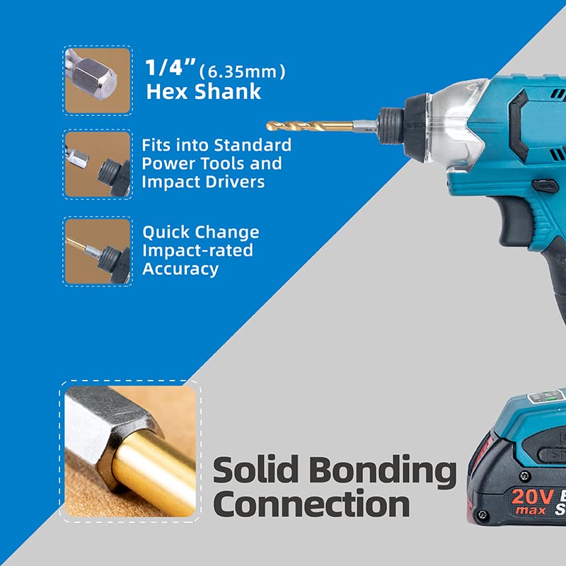 HIGHFIRE 22 Pieces Hex Shank Drill Bit Set for Impact Driver, HSS Twist Titanium Drill Bits for Metal, Hex Drive Quick Change Drill Bits Set - Image 5