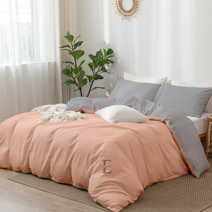 BRUSHED MICROFIBER DOUBLE BED REVERSIBLE DUVET COVER SETCOMFORTER COVERRAJAI COVERBLANKET COVER 90X100 QUILT COVER DOUBLE BED WITH ZIPPER PILLOW COVER PEACH SILVER