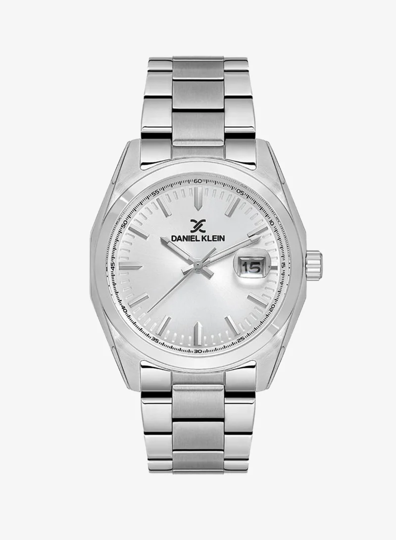 DANIEL KLEIN Men's Stainless Steel Silver Alloy Case Analog Silver Round Sunray Dial Japanese Quartz Premium 50 Meters Water Resistant