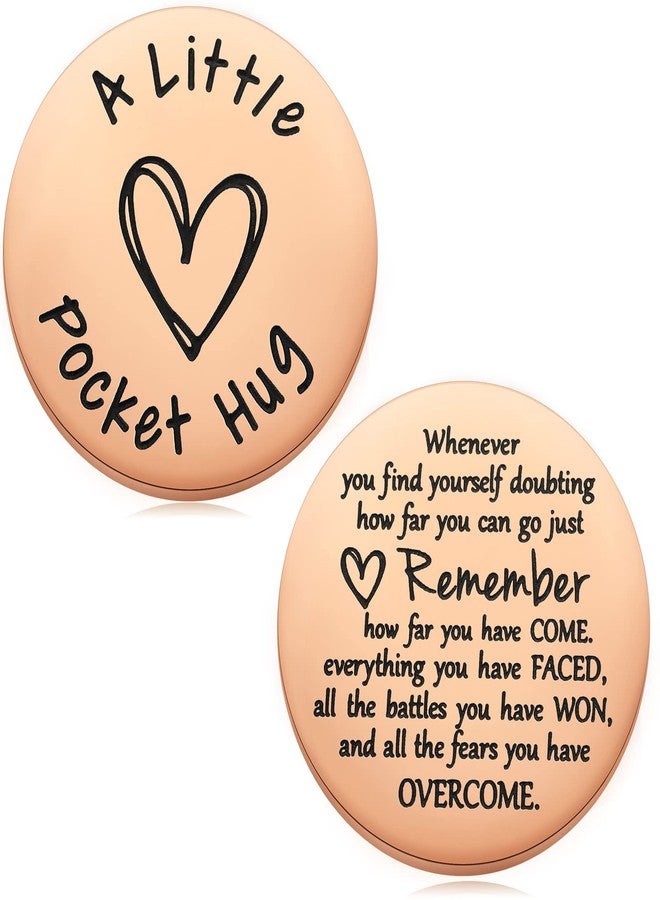 MIXJOY Positivity Little Pocket Hug Token Inspire Reminder, Sobriety Sober & Tough Times Gifts, Cancer Patients Chemo Support Gifts for Women & Men with PU Leather Keychain (Rose Gold) - Image 1
