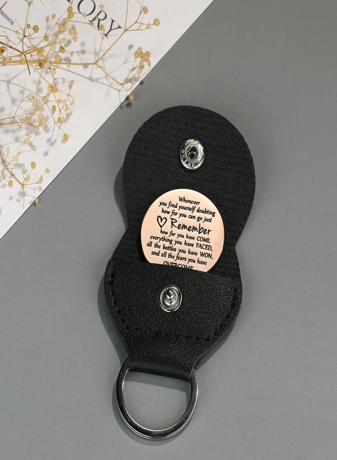 MIXJOY Positivity Little Pocket Hug Token Inspire Reminder, Sobriety Sober & Tough Times Gifts, Cancer Patients Chemo Support Gifts for Women & Men with PU Leather Keychain (Rose Gold) - Image 2