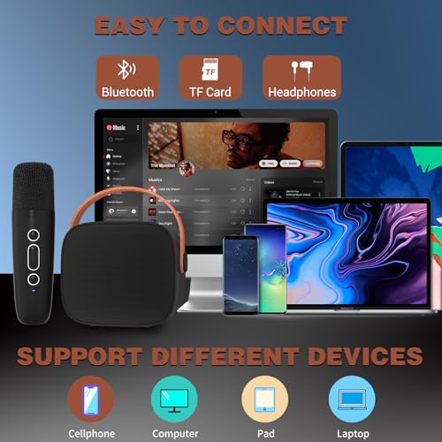 IROO Karaoke Machine for Kids, Portable Bluetooth Speaker with Wireless Microphone, Music Player Toys Gifts for Boys Girls 4, 5, 6, 7, 8, 9, 10 +Year Old Birthday Christmas Party Home(Black) - Image 4
