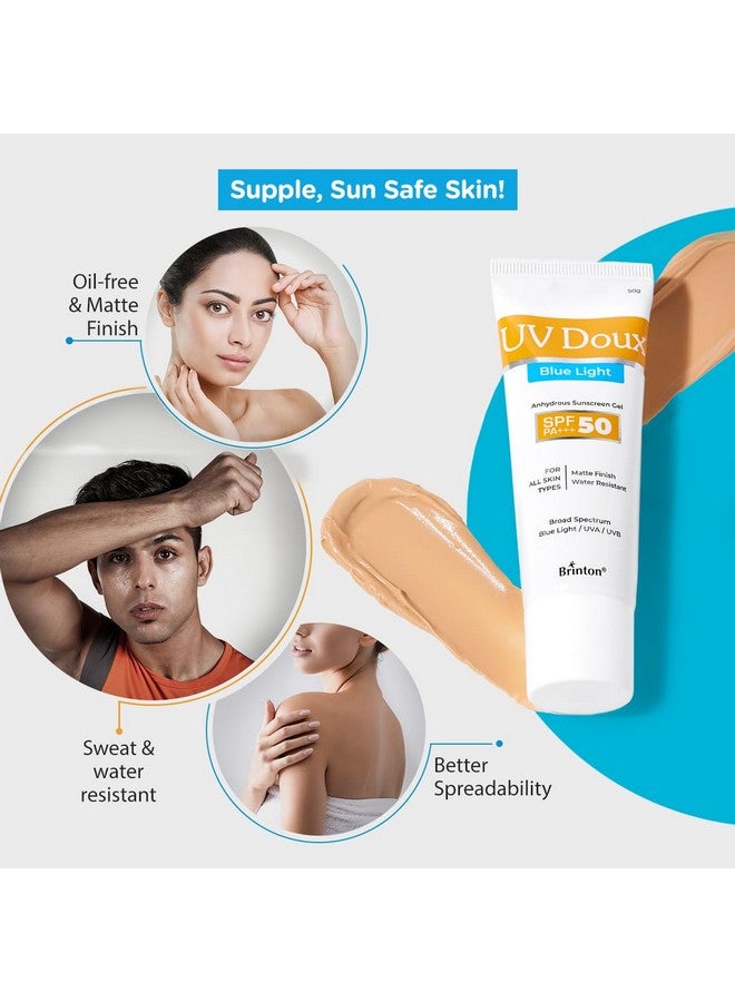 بريتون جل حماية من أشعة الشمس من يو في دوكس بلو لايت بعامل حماية 50 Pa+++ من الأشعة فوق البنفسجية الطويلة والمتوسطة للرجال والنساء | لمسة نهائية غير لامعة ومقاوم للماء | لجميع أنواع البشرة، 50 جرام - Image 4