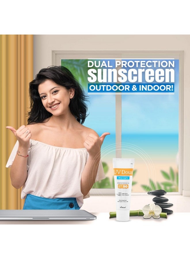 بريتون جل حماية من أشعة الشمس من يو في دوكس بلو لايت بعامل حماية 50 Pa+++ من الأشعة فوق البنفسجية الطويلة والمتوسطة للرجال والنساء | لمسة نهائية غير لامعة ومقاوم للماء | لجميع أنواع البشرة، 50 جرام - Image 2