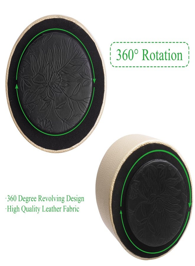 Hennaja Round Leather Art Supply Organizer,Remote Control Holder,360 Degree Spinning,Multi-Functional Pencil Holder,4 Compartments Desktop Stationary Organizer(1-Lichee Gold) - Image 4