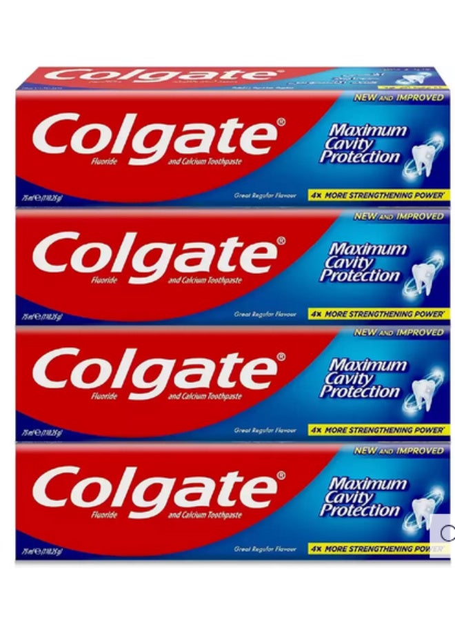 Colgate Maximum Cavity Protection, Fluoride and Calcium Toothpaste- 4X75ml Special Offer