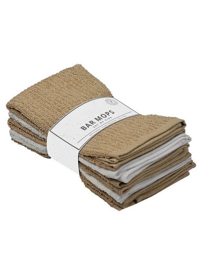 ريفيرا فوط مسح قطن فائقة الامتصاص 5-قطع بيج وأبيض 16 x 19بوصة R5PCS-SET-BEIGE-9