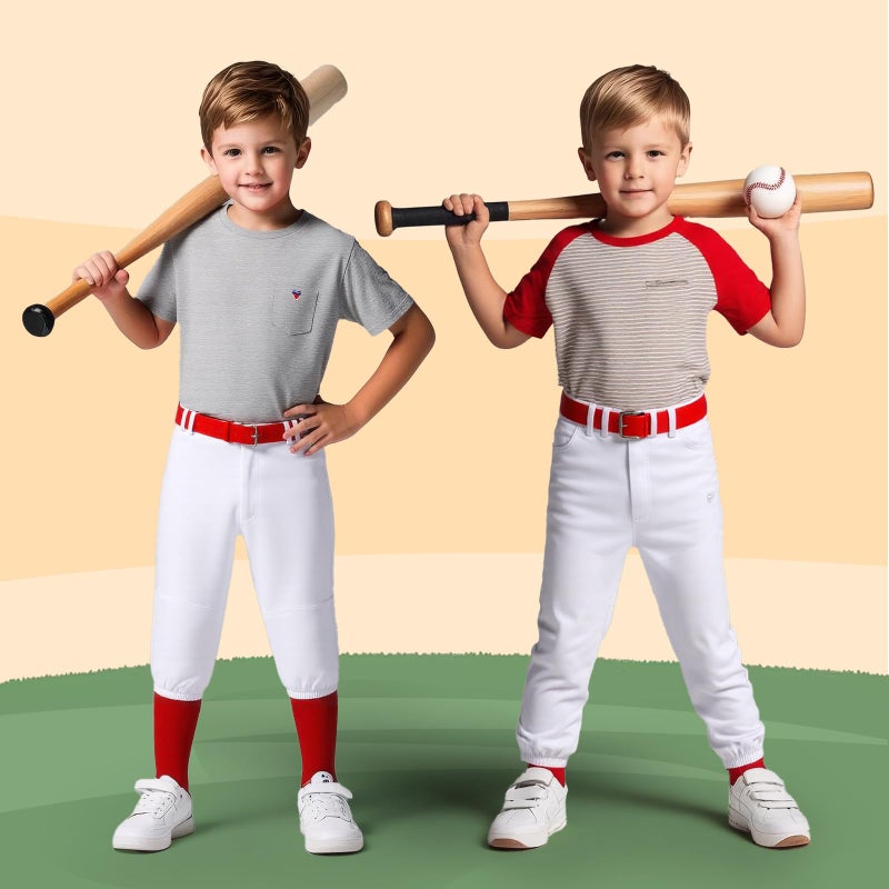 CHCLACE Toddler Baseball Pants - Kids Tee Ball Pants for Boy Girl, Includes: Red Belt and Baseball Socks (4T) - Image 3