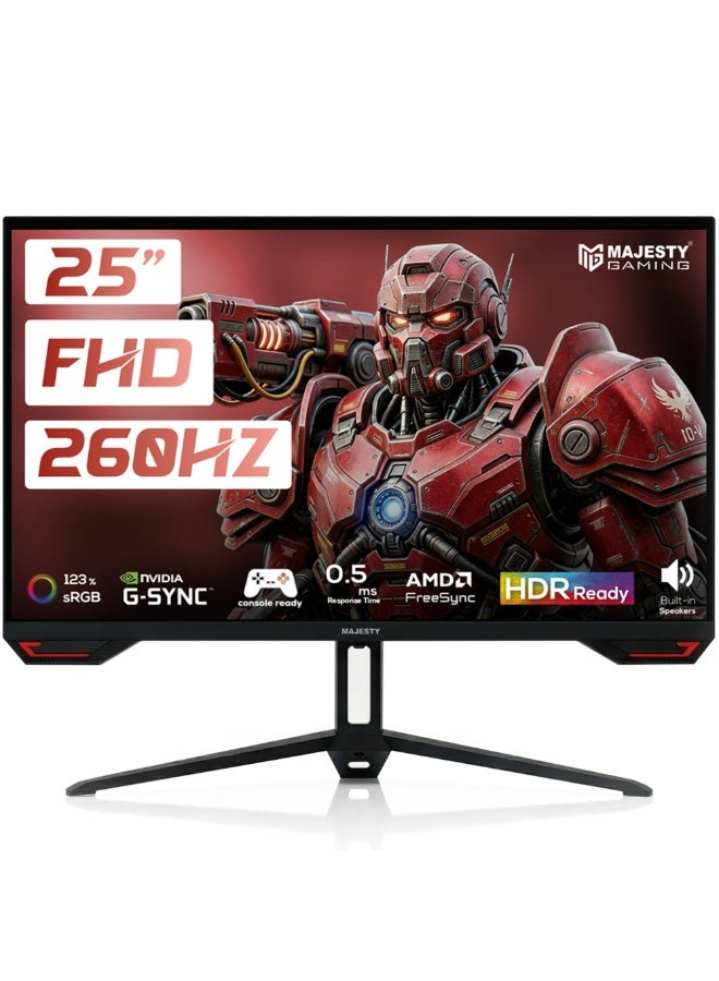 ماجيستي شاشة ألعاب ماجيستي 24.5 بوصة FHD 1920×1080 | IPS | 260Hz | 0.5ms | HDR | ‎123% sRGB | G-SYNC & FreeSync | سماعات مدمجة | DisplayPort & HDMI | VESA | حامل مرن - Image 1