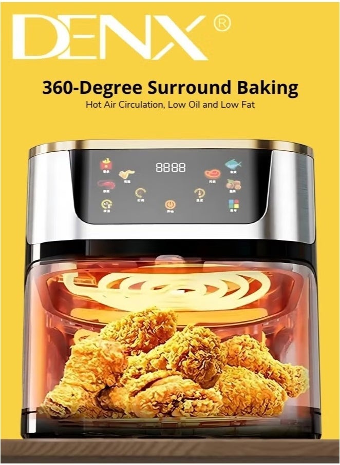 Denx Dx3409 Smart Multi-Function Air Fryer, 8L Capacity, Color Touchscreen, Transparent Window, Oil-Free Cooking, Easy To Clean, 1800W Power, Safety Lock, Auto-Cooking Programs - Image 2