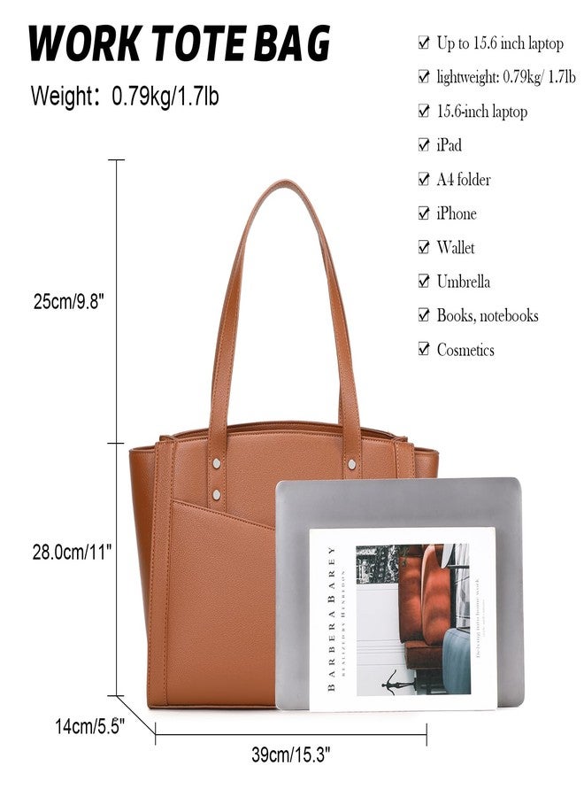 MYHOZEE Laptop Tote Bag for Women 15.6 Inch - Work Bags Vintage Leather Computer Bag Large Office Purse Satchel Hanbag with 3 Compartment for Work/Travel/College - Image 3