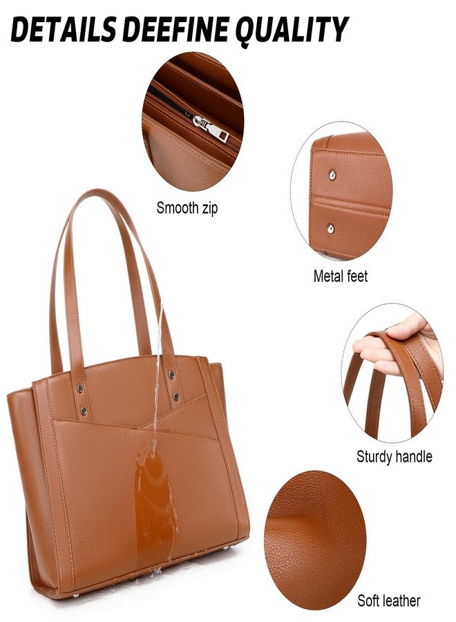 MYHOZEE Laptop Tote Bag for Women 15.6 Inch - Work Bags Vintage Leather Computer Bag Large Office Purse Satchel Hanbag with 3 Compartment for Work/Travel/College - Image 5